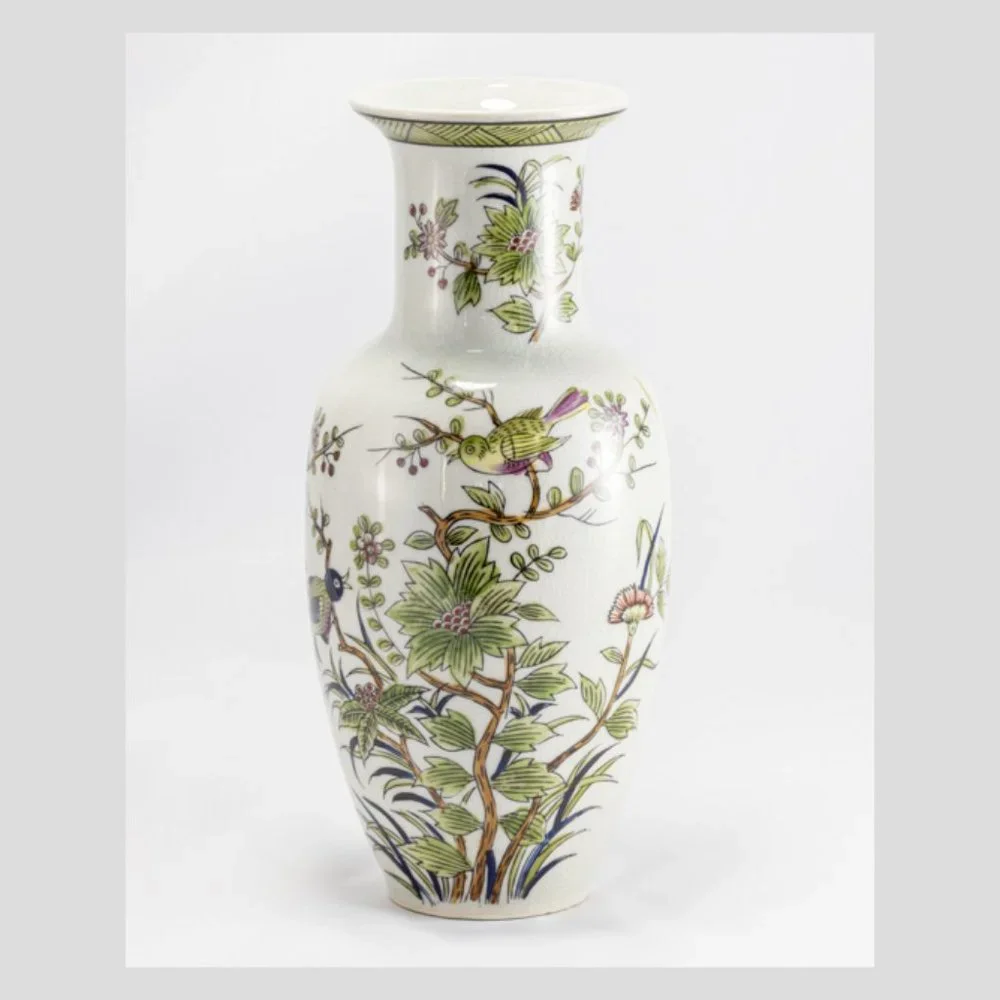 Vintage Andrea by Sadek Japan Bird Floral Chinoiserie Vase 10” #9275